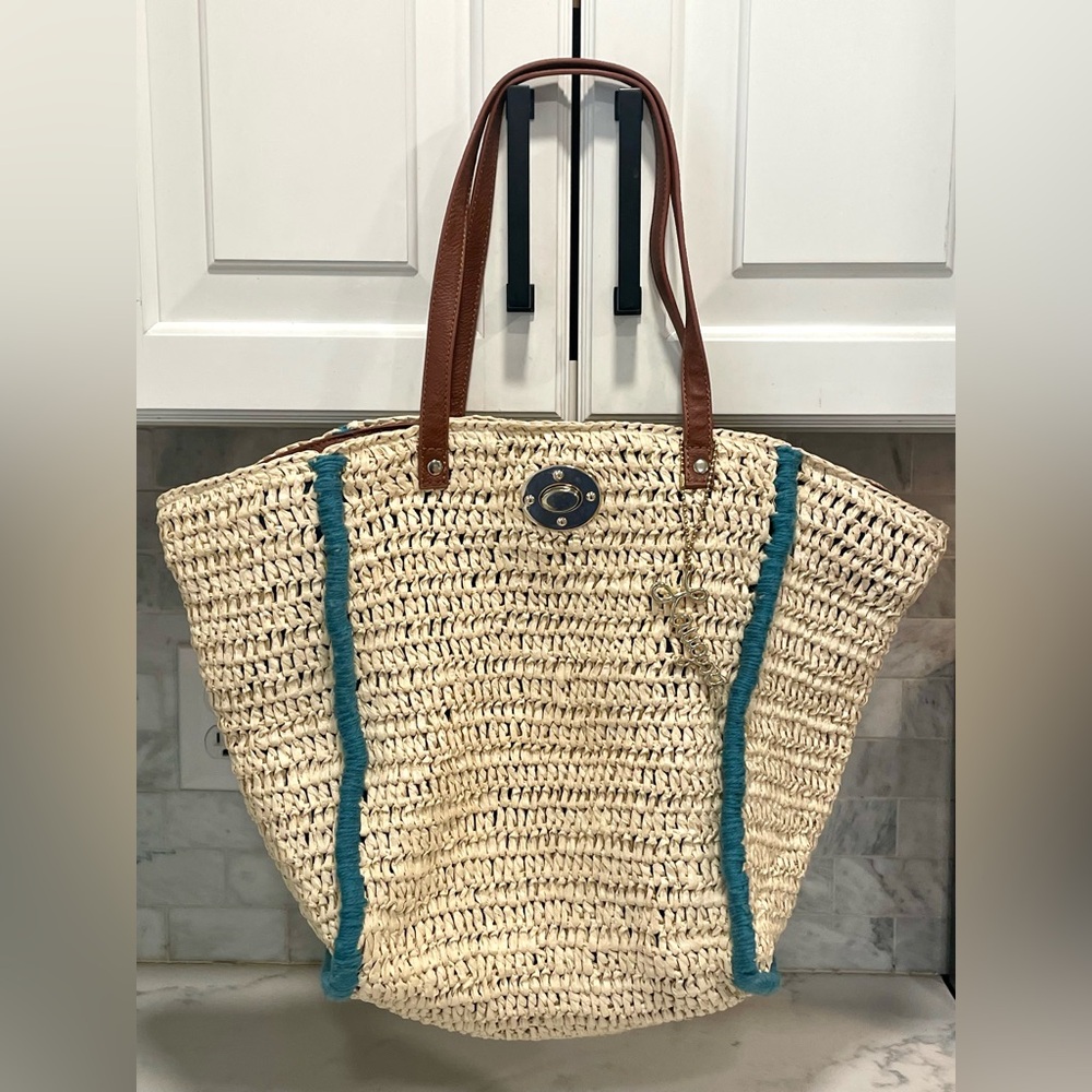 Laugoa Cream Raffia and‎ Leather Tote